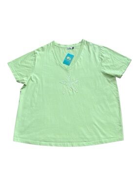 Sun Bay Bling Sequin T Shirt Womens Plus Size 3X Lime Green Starfish V Neck NWT
